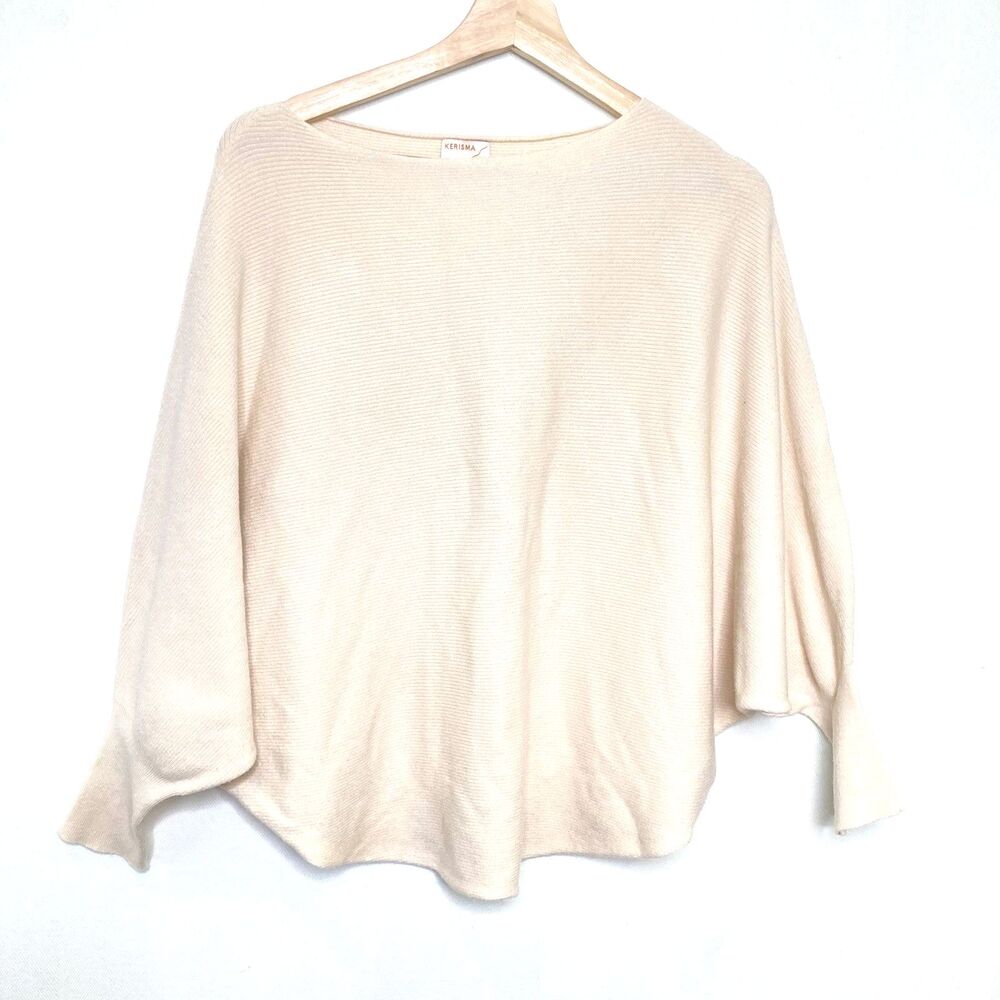 KERISMA Sweater Womens S/M Beige Dolman Sleeve Ribbed Knit Pullover Relaxed Boho